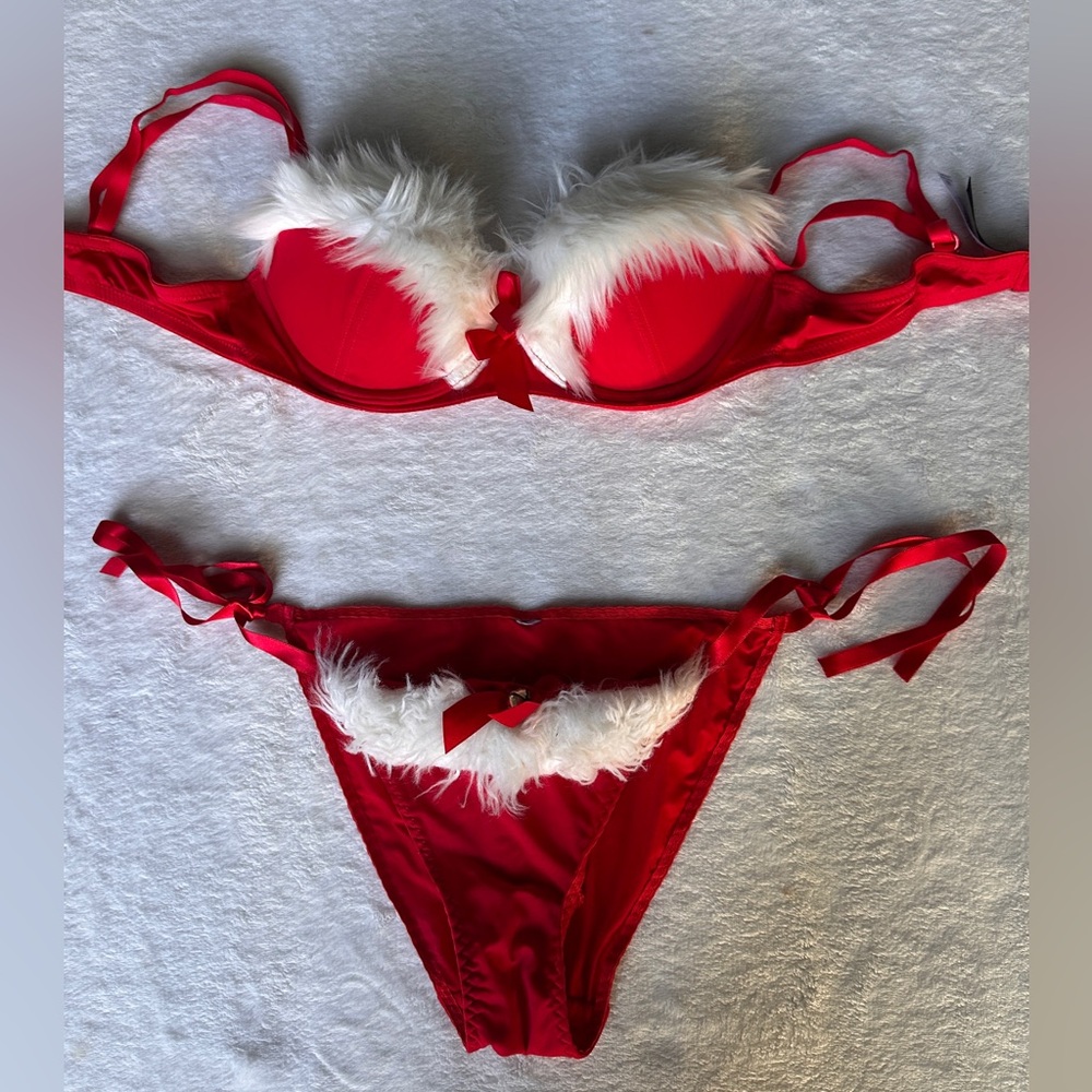 Santa Adore Me Red and White Bra Set